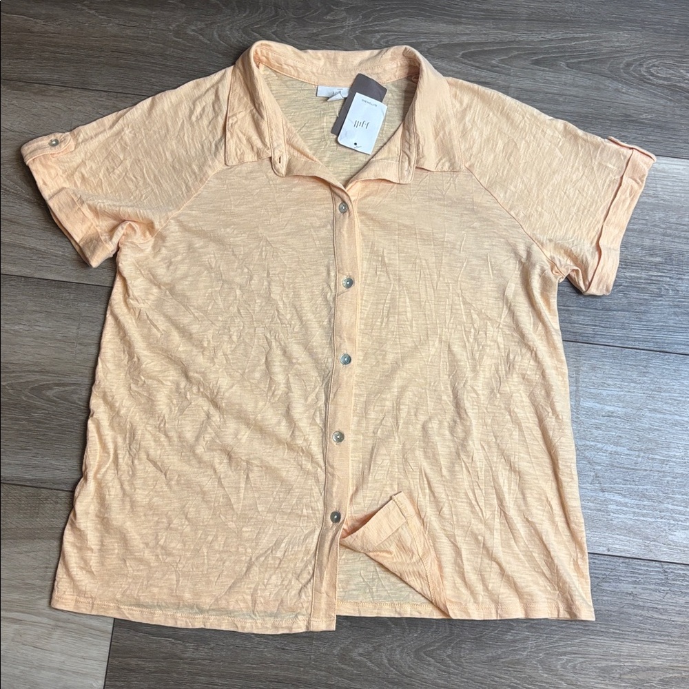 J. Jill Orange Sorbet Button Down Tencel Cotton Shirt - Picture 5 of 11